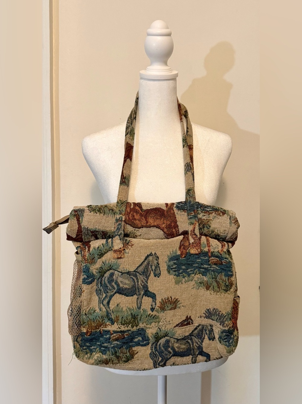 80s 90s Vintage Tapestry Horse Tote Bag NWOT